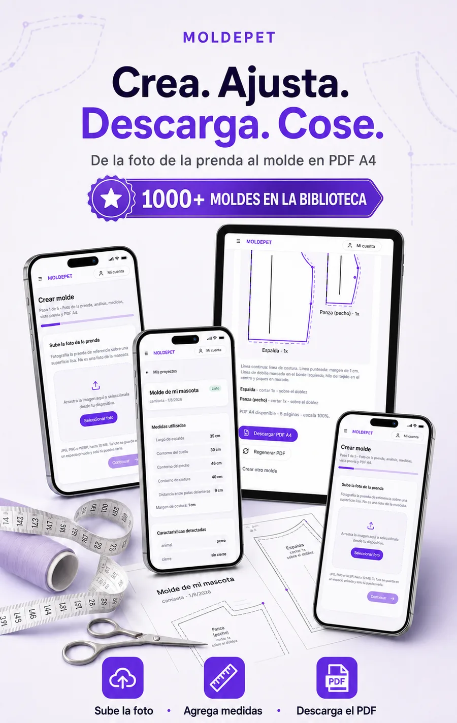 Portada premium de MoldePet con más de 1000 moldes en la biblioteca